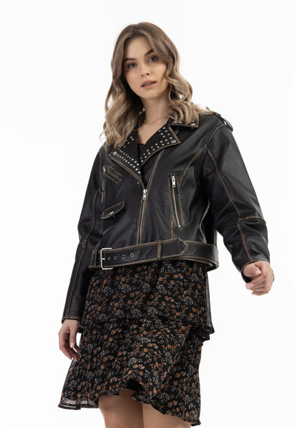 Dreimaster Vintage Damen-Lederjacke im Biker-Stil