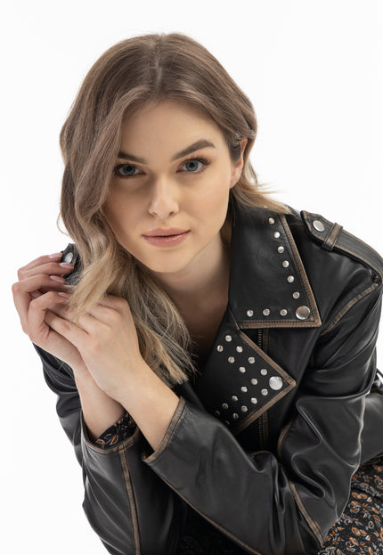 DreiMaster Vintage Women's Biker Style Leather Jacket