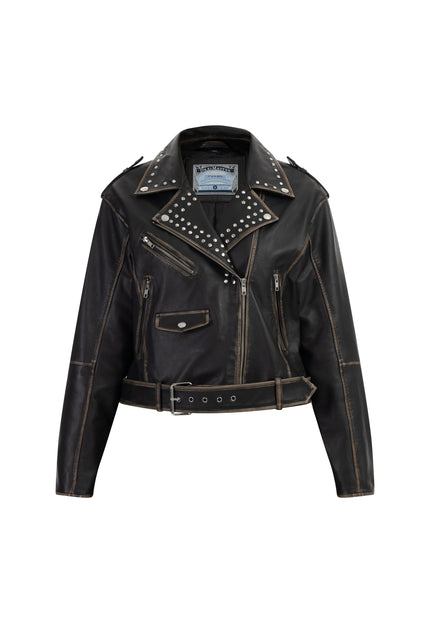 Dreimaster Vintage Damen-Lederjacke im Biker-Stil