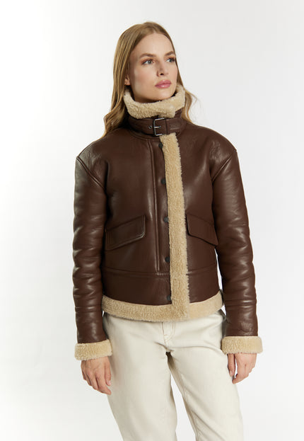 Dreimaster Vintage Damen Shearling Lederjacke